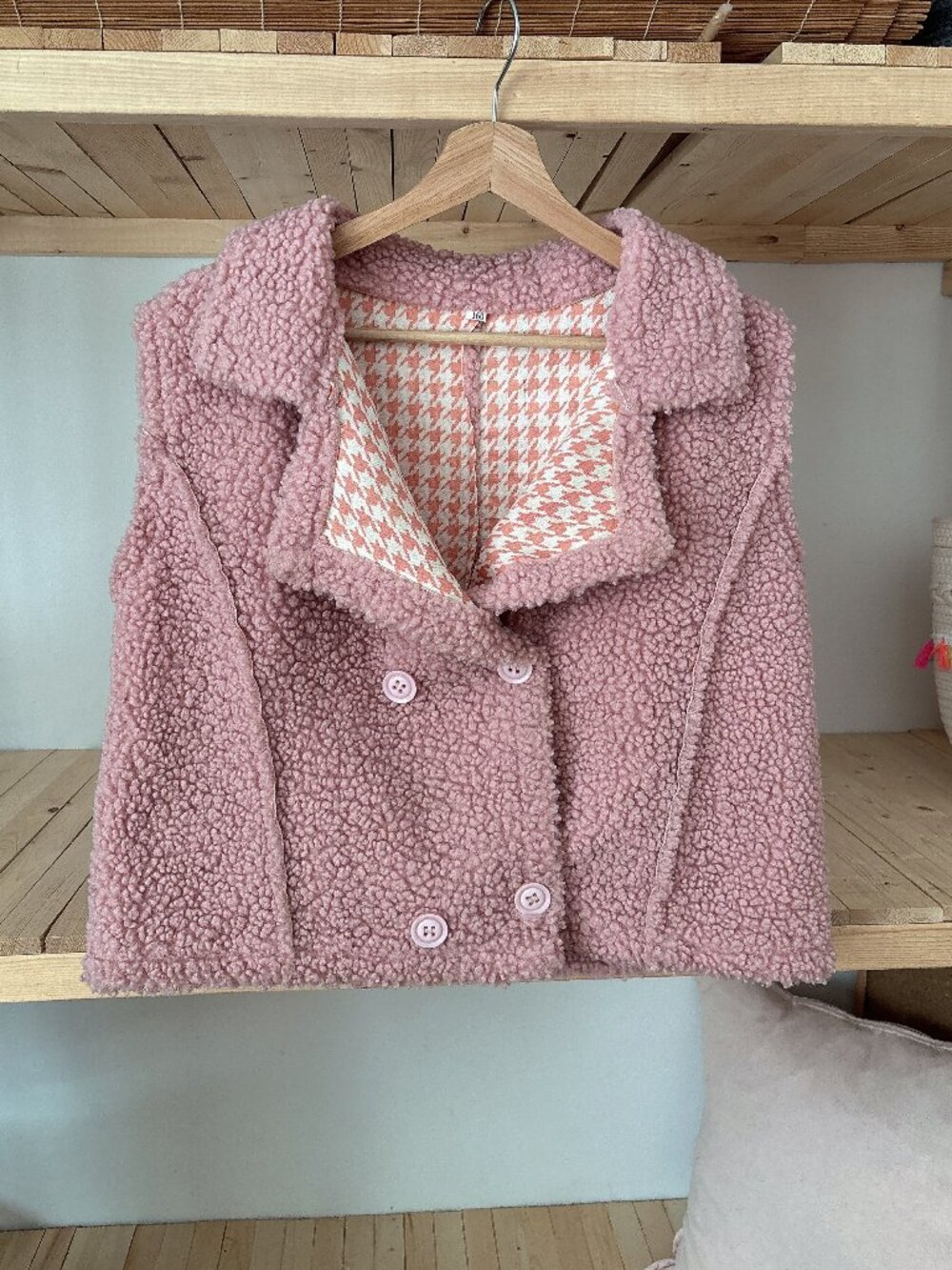 Double-Breasted Teddy Jacket - Pink